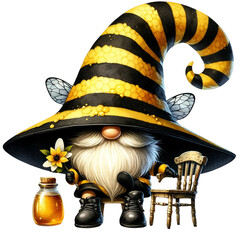 cute bee gnome,watercolor illustration