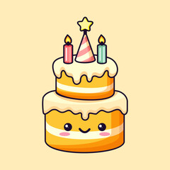 Cute birthday cake cartoon vector icon illustration food holiday icon concept