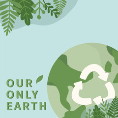 Hand drawn vector illustration of Happy Earth day, world environment day concept minimal flat doodle drawing. green recycle earth. For web, banner, campaign, social media post.