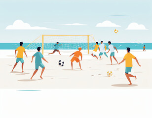 playing beach soccer on the summer