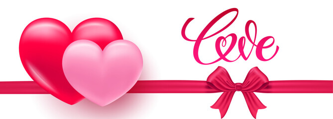 Love lettering. Hand drawn word Love. Modern calligraphy script love text and banner with heart for Valentine's day.