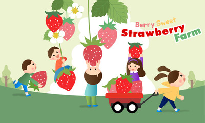 어린이들 딸기 농장 체험