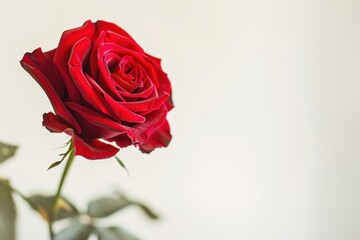 a single red rose with blurred background on a white background
