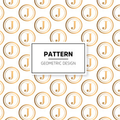 Seamless pattern with letter J gold circles on white background. Vector illustration