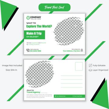 Creative Post Card Design, Professional Travel Post Card Template.