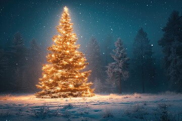 A magnificent lit Christmas tree. Generative Ai.