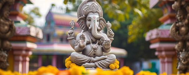 Fototapeta na wymiar Lord ganesha sculpture at temple. Lord ganesh festival.