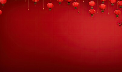 Obraz premium Red lantern hanging high, in the red simple Chinese pattern background, simple and beautiful generative AI