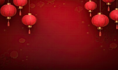 Red lantern hanging high, in the red simple Chinese pattern background, simple and beautiful generative AI