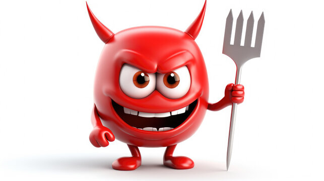 Red devil holding fork and pitchfork. This image can be used to depict mischievous or evil character