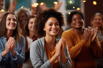 Obraz premium Group of women showing appreciation and support by applauding and clapping