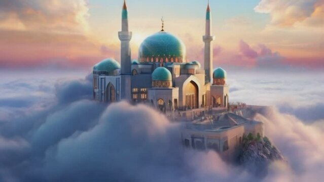 mosque above the clouds. seamless looping time-lapse animation video background