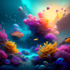 Naklejka premium coral, underwater, sea, fish, reef, ocean, diving, water, scuba, tropical, nature, blue, aquarium, marine, red, animal, colorful, diver, deep, egypt, aquatic, life, soft coral, red sea, landscape