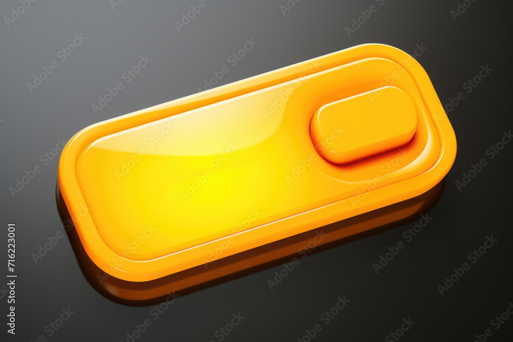 Poster close up of yellow button on black surface. can be used for design projects or technology-related th