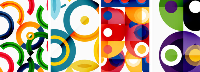 Circles and rings geometric backgrounds. Posters for wallpaper, business card, cover, poster, banner, brochure, header, website