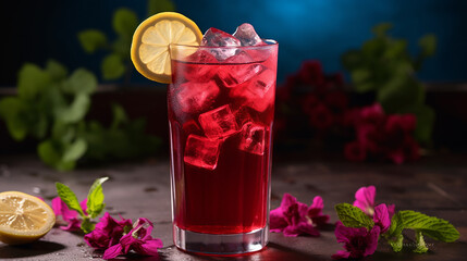 hibiscus iced tea cooler chilled hibiscus tea sweetest refreshing drink - obrazy, fototapety, plakaty