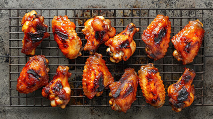 Delicious bunch of chicken wings sitting on grill. Perfect for barbecues and outdoor gatherings - obrazy, fototapety, plakaty