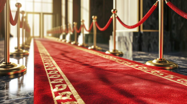 Red carpeted hallway with red rope. Perfect for adding touch of elegance and luxury to any design project