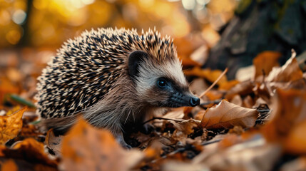 Fototapeta premium Walking Hedge in Pile of Leaves