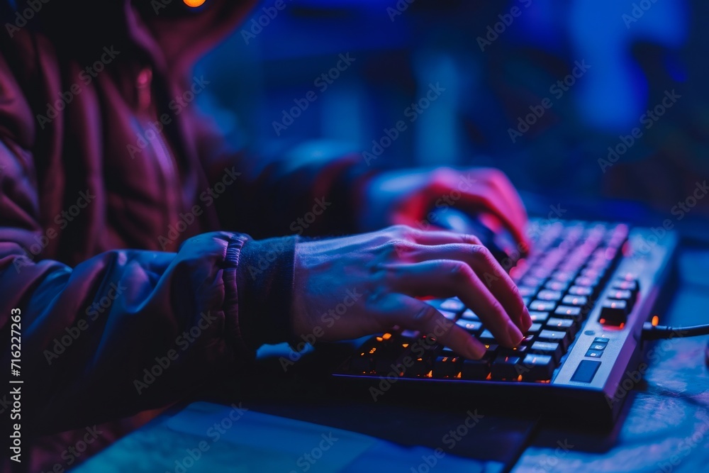 Poster wired mouse is visible to the right of the keyboard