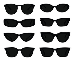 Sunglasses technical fashion illustration. sunglasses vector template. silhouette, front view, unisex, black color, CAD mockup set.