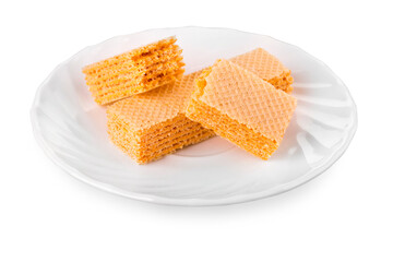 Sweet Belgian waffles for breakfast isolated on white background