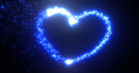 Glowing blue fire energy abstract heart made of particles and light for valentines day festive abstract background