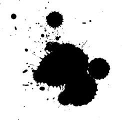 black ink dropped splatter splash on white background