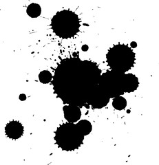 black watercolor dropped splatter splash in grunge graphic style on white background