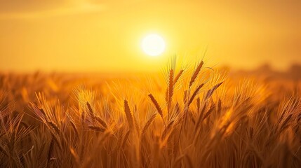 Fototapeta premium Peaceful scene of wheat field at sunrise