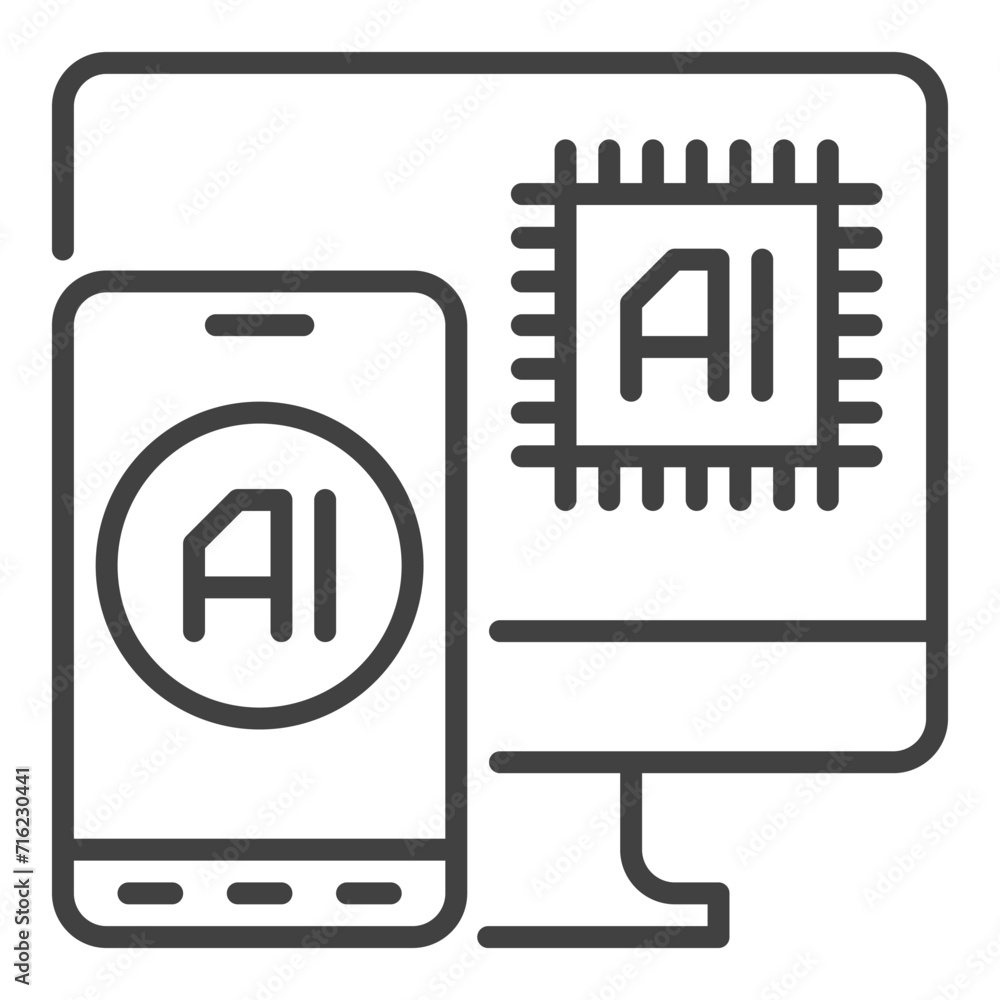 Poster ai in smartphone and computer vector artificial intelligence phone linear icon or symbol