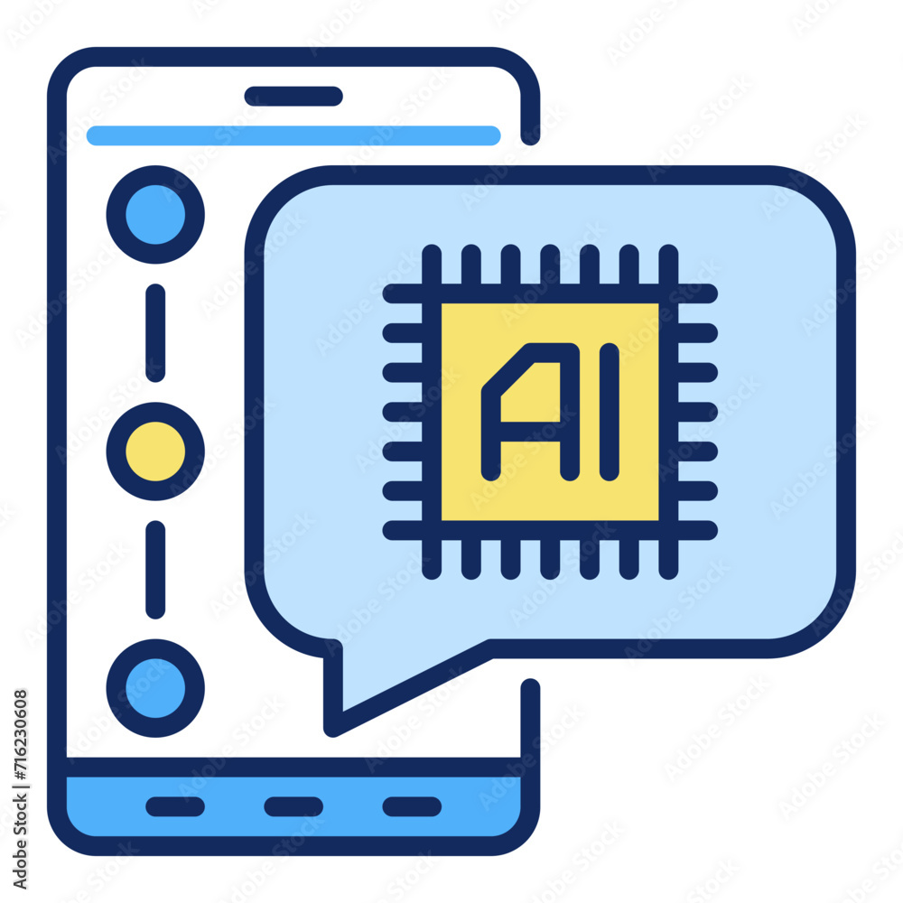 Poster artificial intelligence speech bubble on smartphone vector ai colored icon or symbol