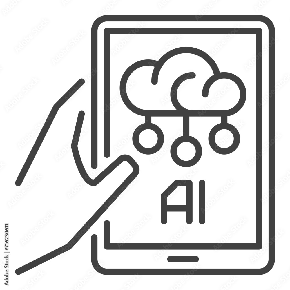 Poster artificial intelligence ai smartphone in hand vector outline icon or symbol