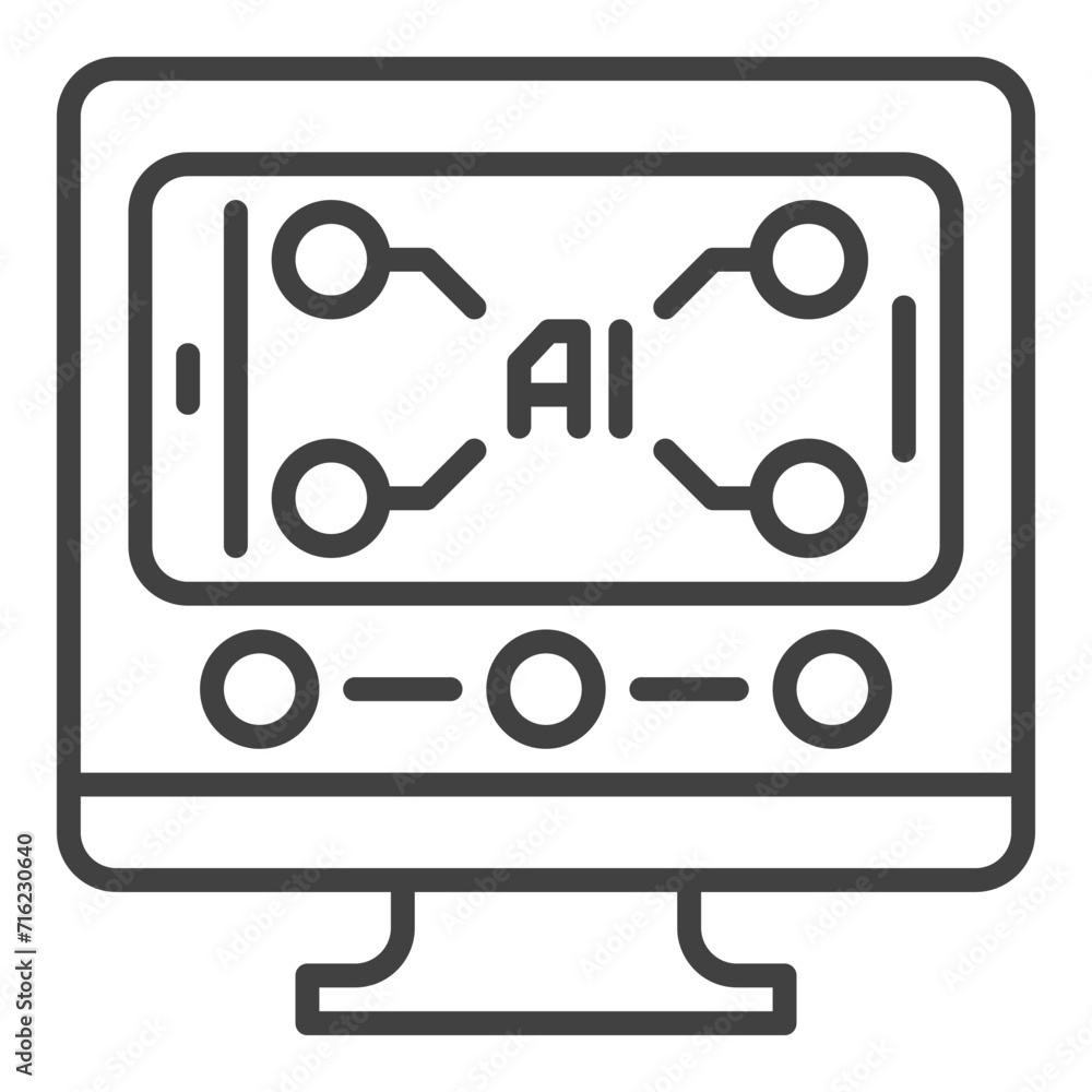 Poster ai in smartphone on pc display vector artificial intelligence linear icon or symbol