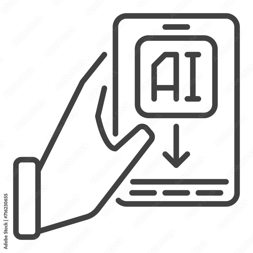 Aufkleber hand and phone with ai vector artificial intelligence thin line icon or symbol