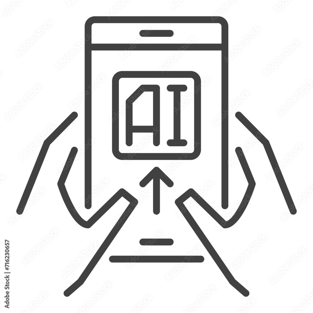 Poster artificial intelligence on smartphone in hands vector ai icon or sign in thin line style