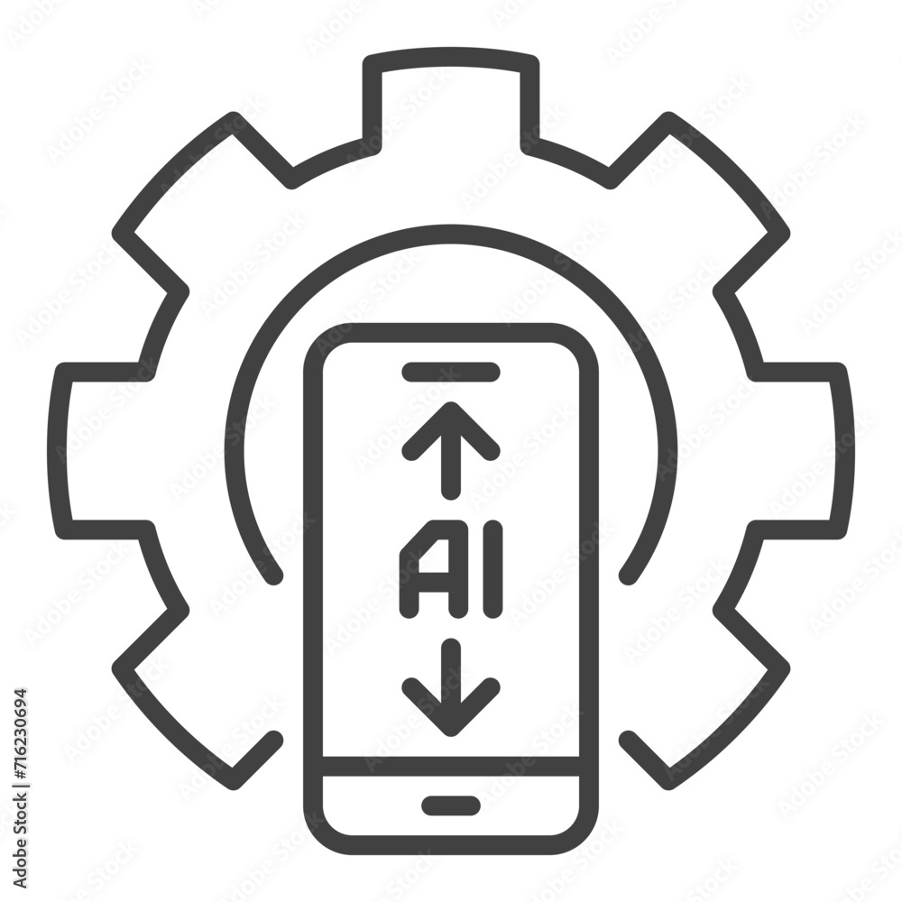 Poster cog wheel and ai smartphone vector artificial intelligence in phone settings outline icon or symbol