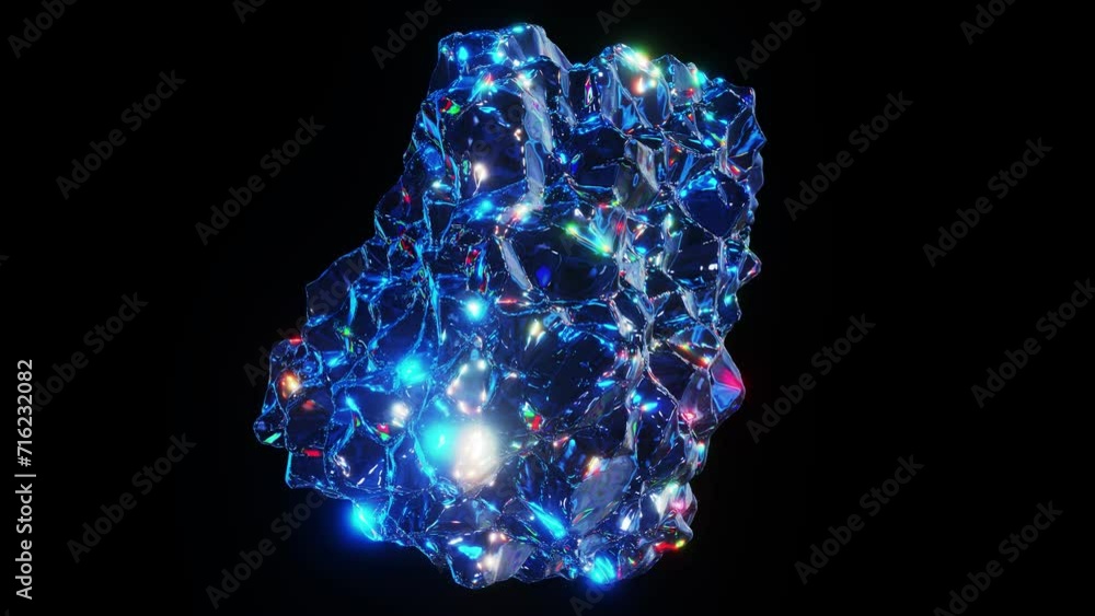 Poster realistic looping 3d animation of the shining precious blue crystal rendered in uhd with alpha matte