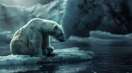 Raamstickers polar bear grieving over melting glaciers © Inyoung