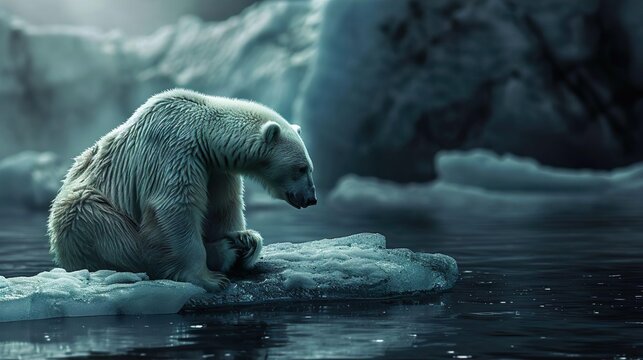 polar bear grieving over melting glaciers