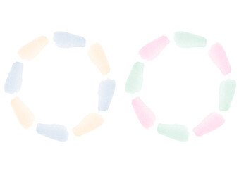 水彩で描いたカラフルな円形のフレームセット