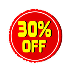 30 percent off red circular sale tag for business