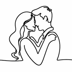 One continuous line drawing of couple in love, valentine's day. simple linear style. Editable stroke. Doodle vector illustration 