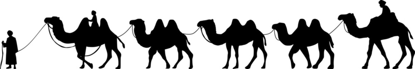 Camel Herder Silhouette illustration. Camel Caravan Silhouette
