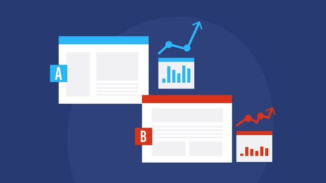 AB testing compare website conversion rate with data analytics application, split test conceptual business technology video animation 2d clip.