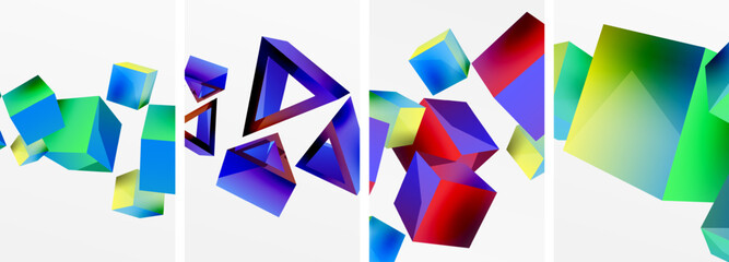 Composition of 3d cubes and other geometric elements background design for wallpaper, business card, cover, poster, banner, brochure, header, website