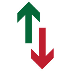 Simple up and down arrows. Upward, downward  arrows in green and red colour. Used in various webs ,templeates etc. Isolated in white background in eps 10.