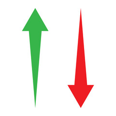Simple up and down arrows. Upward, downward  arrows in green and red colour. Used in various webs ,templeates etc. Isolated in white background in eps 10.