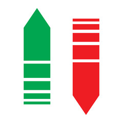Simple up and down arrows. Upward, downward  arrows in green and red colour. Used in various webs ,templeates etc. Isolated in white background in eps 10.