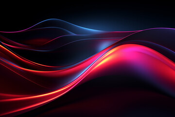 Naklejka premium Dark abstract neon wave background created with Generative AI